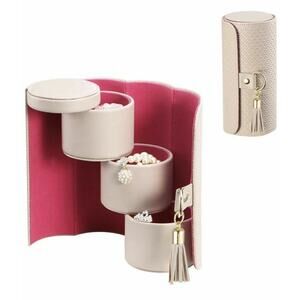 Vlando Round Travel Jewelry Box Storage Rotatable Layered Accessory Tray